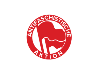 Two red flags within a red circle that reads Antifaschisitischen Aktion