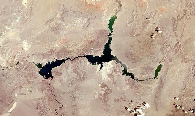 Satellite image of a denuded Lake Mead