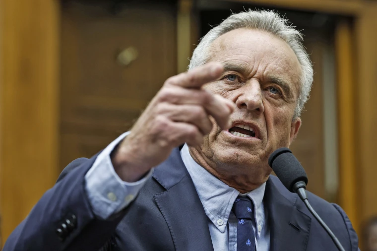 RFK angrily brandishing a finger as he gives a speech this past July.