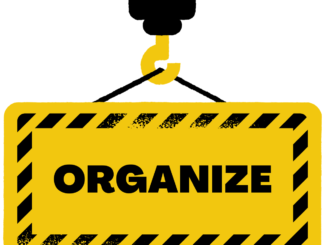 A cartoon image of a crane holding a construction sign that says ORGANIZE, followed by the words "within the DSA!"