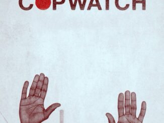 Two upraised hands over a city skyline beneath the logo COPWATCH